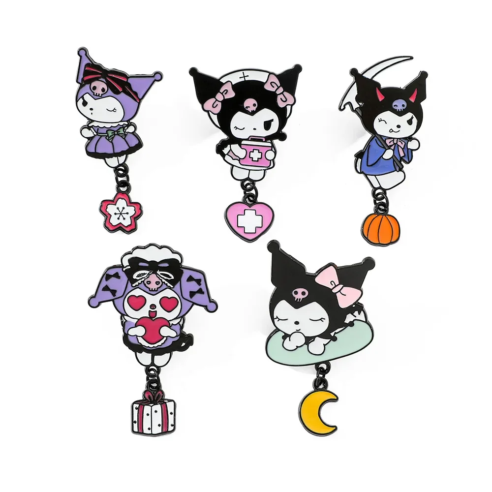 

5Pcs Sanrio Anime Peripheral Cartoon Kuromi Metal Badge Clothes Backpack Decoration Brooch Schoolgirl Accessory Festivals Gift