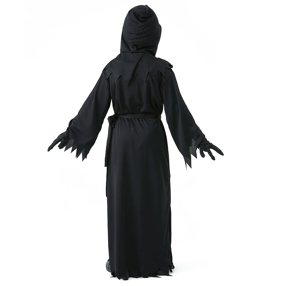 Halloween Grim Reaper Horror Costume Black Hooded Spooky Ghost Robe Dress Up Costume Adult Cosplay Mask Scythe Prop Party