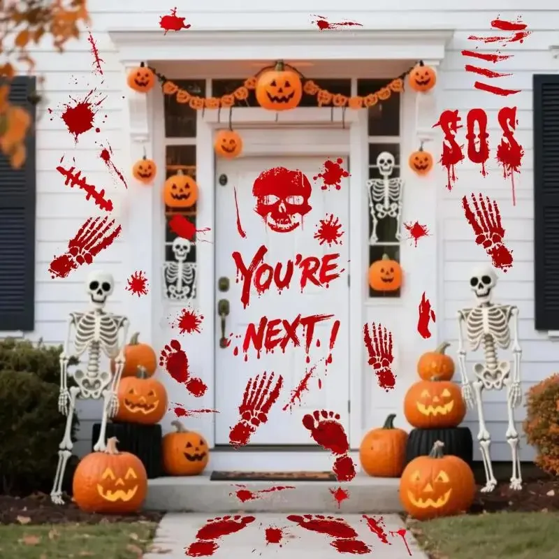 สติกเกอร์หน้าต่างฮาโลวีนฟักทองค้างคาวปราสาทรูปแบบสติ๊กเกอร์ติดผนังสติ๊กเกอร์ฮาโลวีน