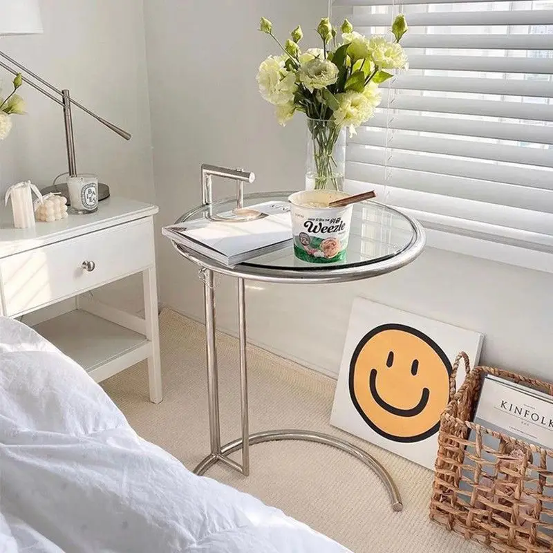 Liftable Nordic Glass Side Table, Modern Minimalist Round Coffee Table for Sofa Corner