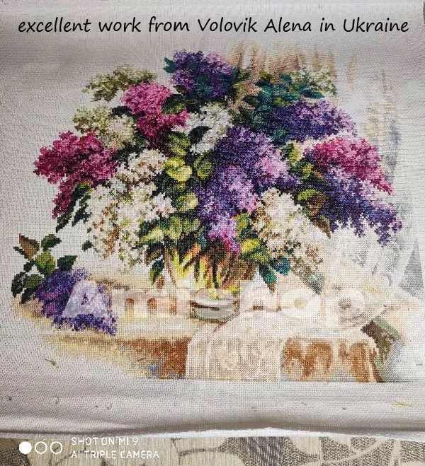 Amishop Top Quality Beautiful Counted Cross Stitch Kit Lilac Lilacs Purple Flower Flowers At Windowsill