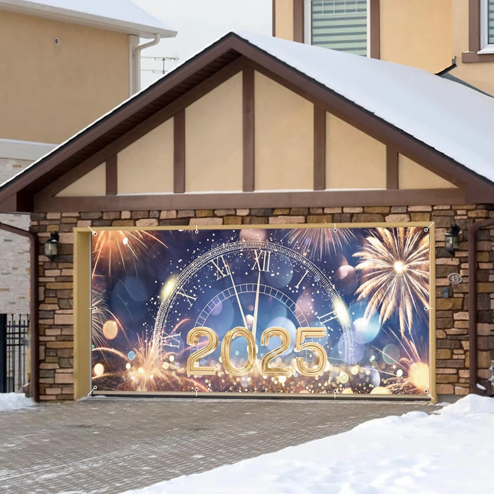 2025 New Years Garage Door Banner Backdrops Champagne Fireworks Outdoor Family Party Photography Background Photo Studio Props