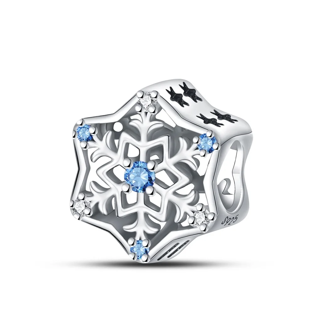 

Оригинальные подвески из стерлингового серебра 925, роскошные зимние снежинки, синие циркониевые бусины, подходят для браслета, сделай сам, для женщин, нежный подарок