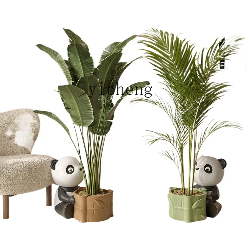 

ZK Creative Panda Large Floor Vase Simulation Greenery Decoration Home Living Room Decoration Indoor Potted Plant