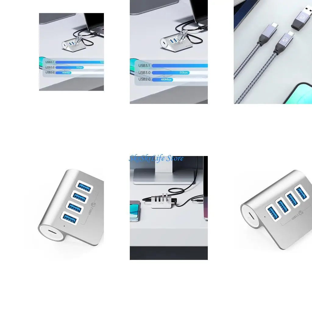 

E65E 4-портовый концентратор USB 3.2, скорость передачи 10 Гбит/с, зарядный адаптер 5V3A, металлический корпус