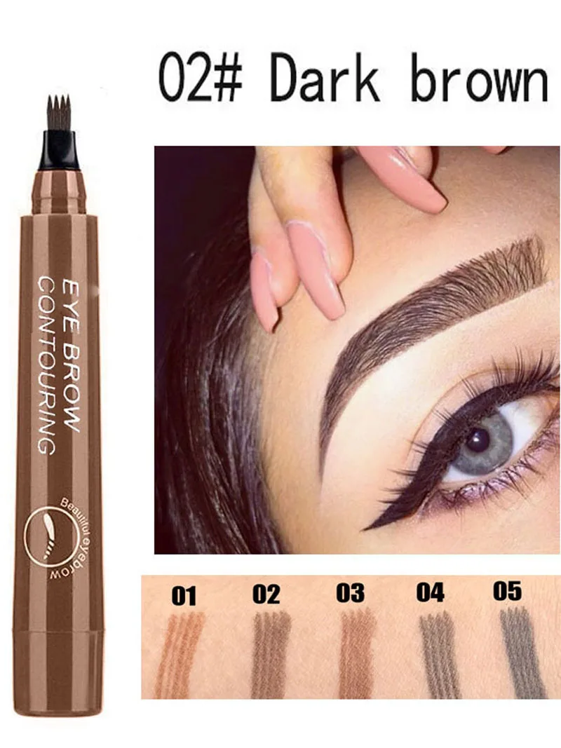 3PCS/ lot or 2pcs/lot  5 Colors Eyebrow Tattoo Pen Waterproof 4 Points Eyebrow Pen Long Lasting Liquid Brow Pencil