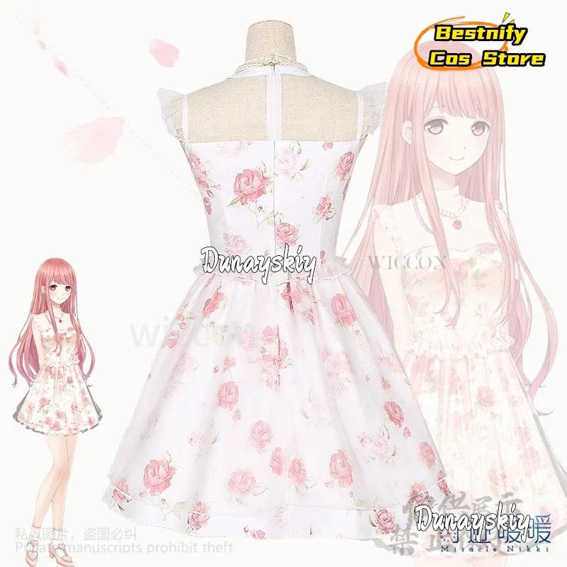 CosplayGame Nikki Cosplay Anime Floral Print Mini Dress Sexy Lace Patchwork Suspender Tie Pink Lolita Jirai Kei Girls Wigs плать