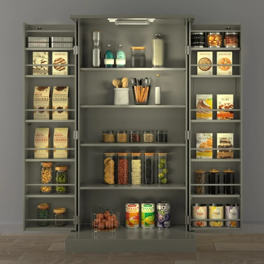 

50 "LED Kitchen Storage Cabinet, Food Storage Room, Self Standing Buffet Cabinet with Doors and Adjustable Shelves