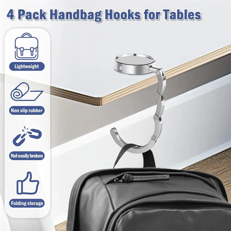 

ABBO-Portable 8Pcs Alloy Folding Bag Hanger Rack Handbag Table Hook Non-Slip Purse Key Holder For Storage Multipurpose