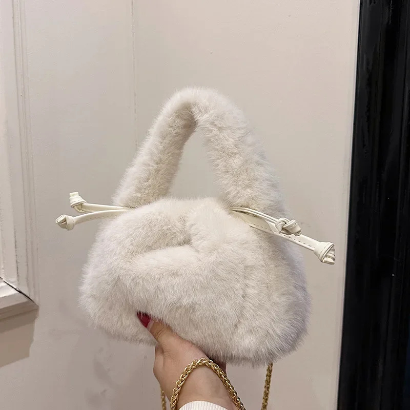 Rabbit Hair Bag Plush Bucket Bag Fashionable Purse and Handbag Chain Crossbody Bags for Women Lady Bag Bolsos De Mujer Сумка Sac