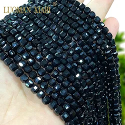 Natural Stone 5x5MM Faceted Cube 5A Black Agate Loose Square Spacer Beads for Jewelry Making Diy Bracelet Earrings Accessories