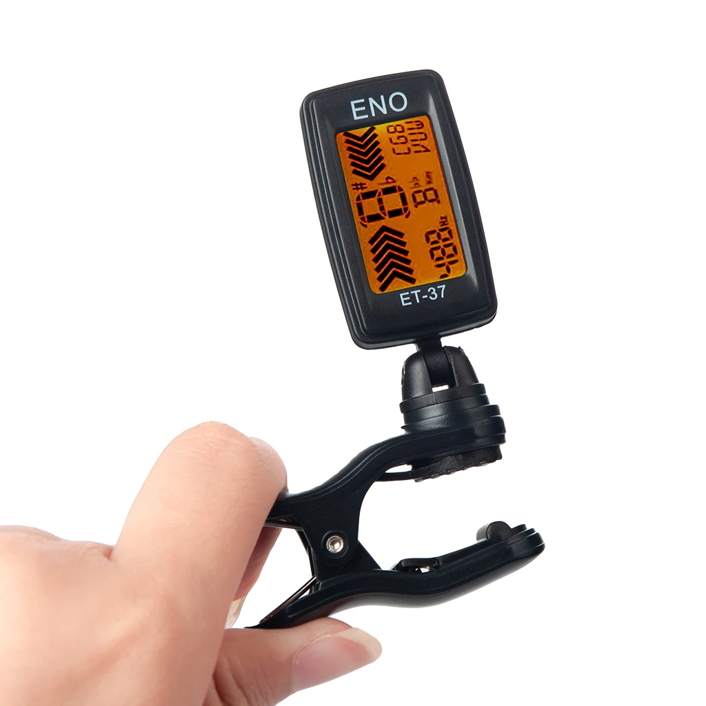 ENO ET-37 Clip-on Tuner gitarowy kolorowy wyświetlacz cyfrowy Tuner gitarowy do akustycznej gitara basowa Ukulele części do gitary akcesoria