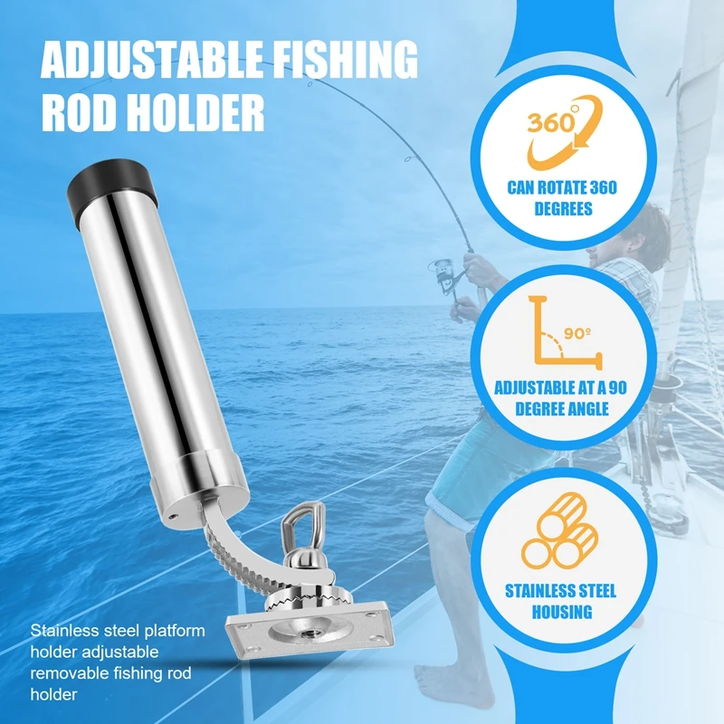 Soporte de caña de pescar para barco, soporte de caña de pescar ajustable, plateado