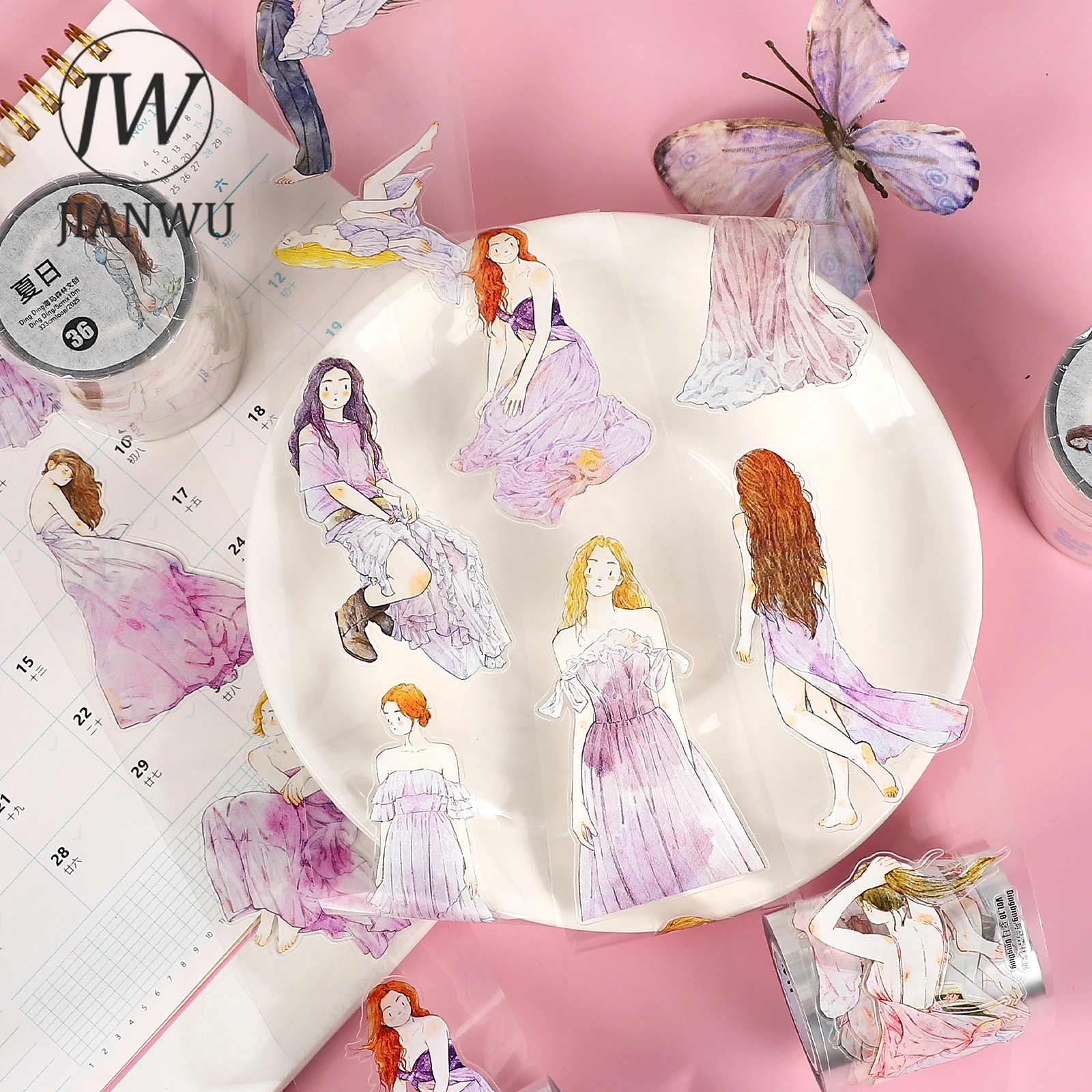 

JIANWU 50mm*1000cm Vintage Summer Outfits Character Landscape Material Collage PET Tape Creative Journal Scrapbook Stationery