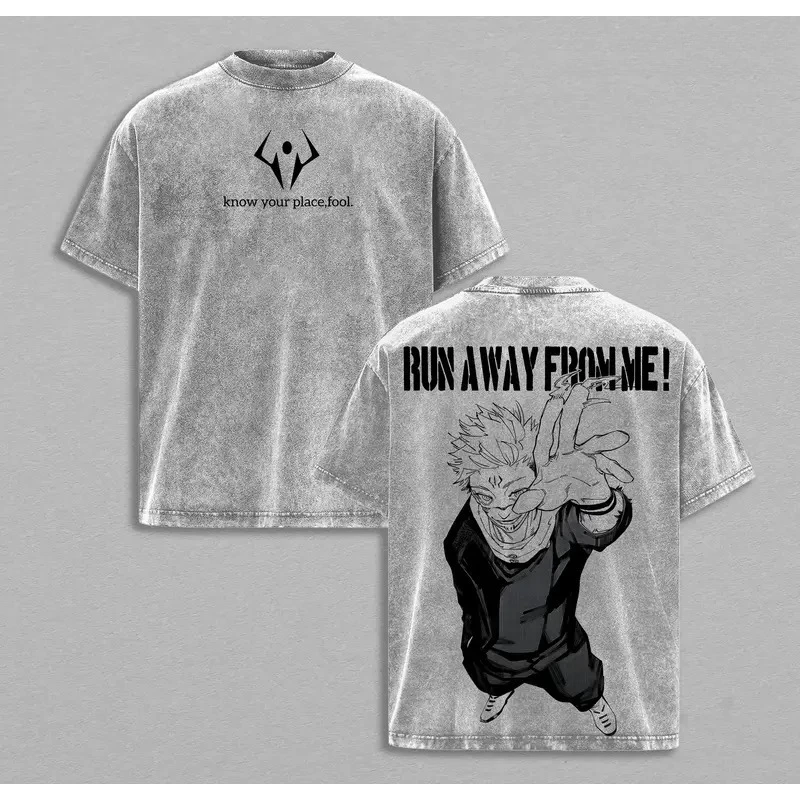 Manga Jujutsu Kaisen Ryomen Sukuna Printed Tee Men Women Clothing Washed Cotton T-shirt Casual Oversized T Shirt Harajuku Tshirt