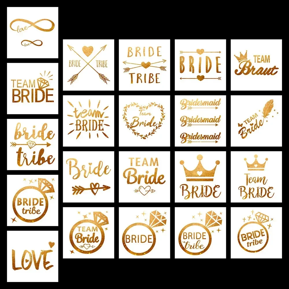 10/20pcs Bridal Team Golden Tattoo Sticker Bachelorette Hen Party Bridesmaid Decor Wedding Bridal Shower Bride To Be Supplies