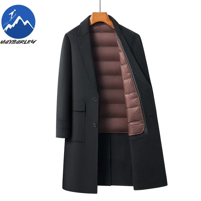 Maxbarley Luxury Men Down Jacket Suit Collar Outdoor Work Windproof Parka High Quality Detachable Lnner Warm Winter Wool Coats