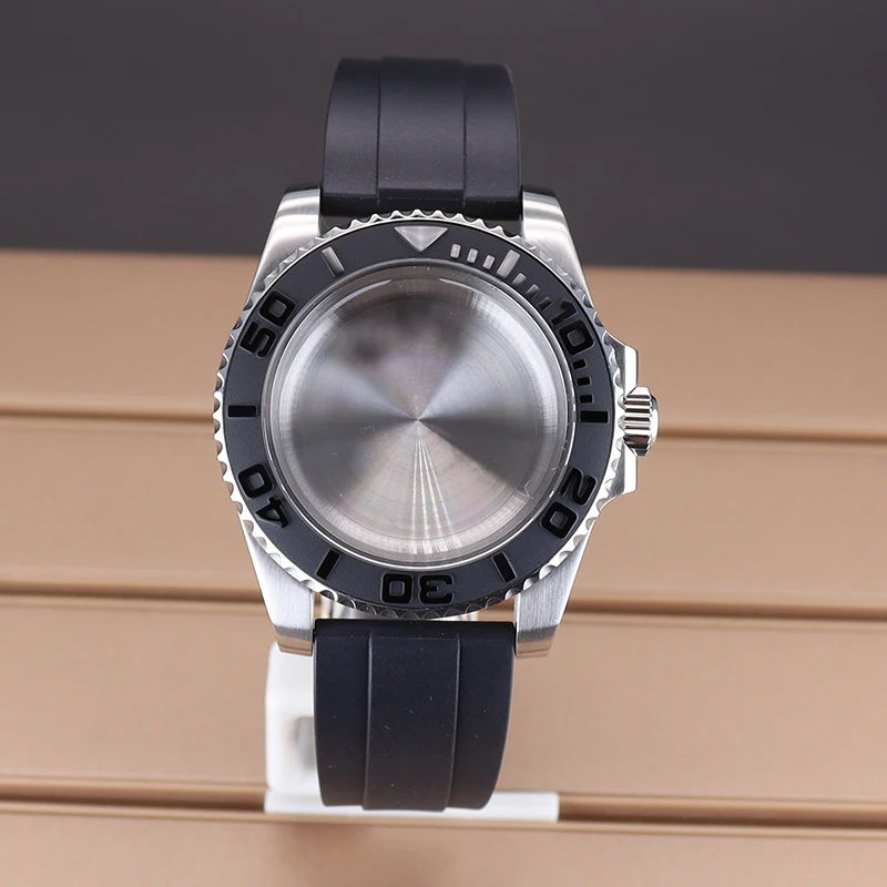 

40mm Black/Sliver Watch Case Ceramic Bezel For Yacht-Master Seiko NH34 NH35 NH36 NH38 Miyota 8215 Eta 2824 Movement Rubber Strap