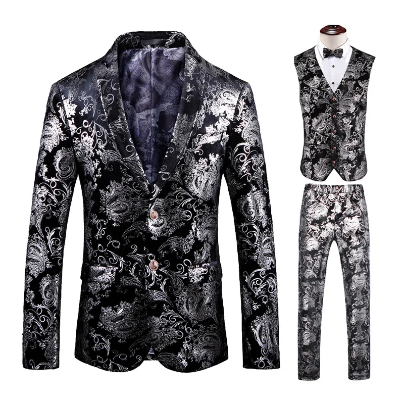 

Fashion Jacquard Wedding Groom Tuxedo 3pcs Blazer Vest Pants Formal Party Special Occasion Host Performence Men's Suits