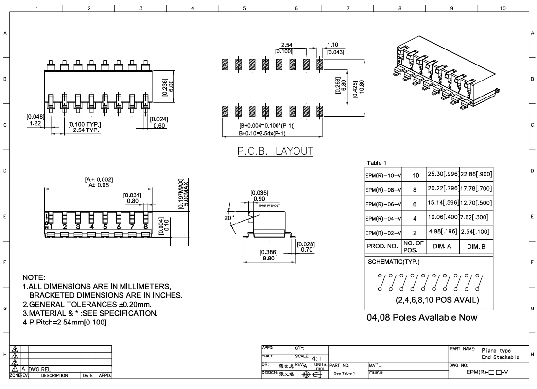 10PCS/EPM-02-V  EPM-04-V  EPM-06-V  EPM-08-V  EPM-10-V    Dial switch