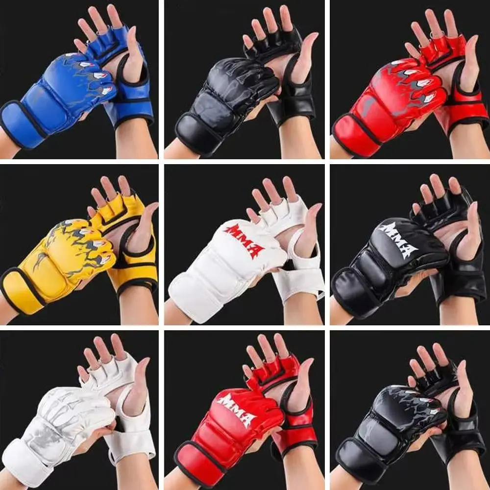 

1Pair Professional Boxing Gloves Leather Cushion Half Finger Training Gloves Versatile Kickboxing Gloves