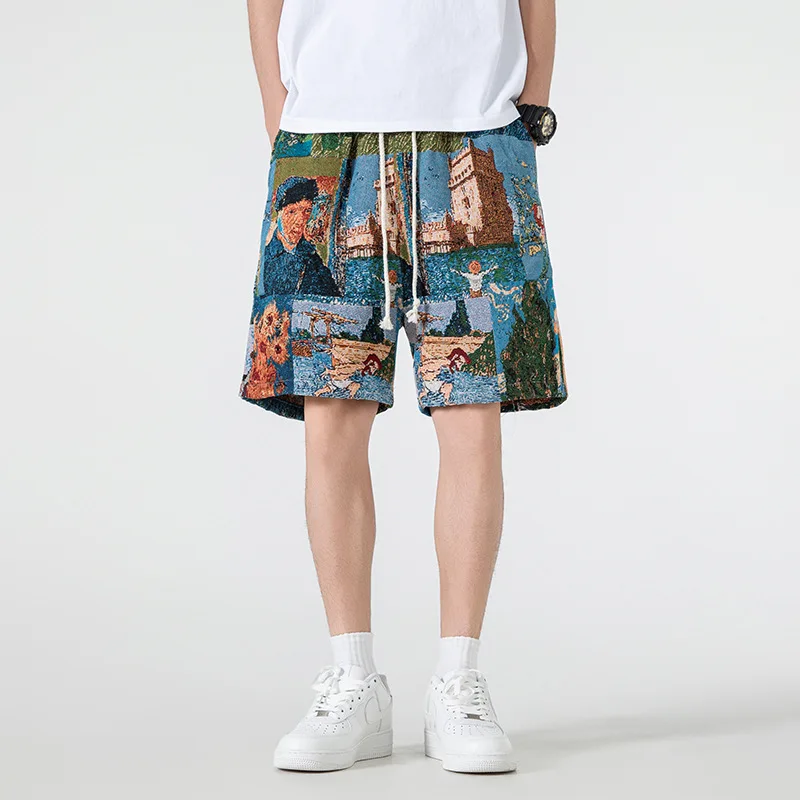 

Summer Hawaiian Style Beach Shorts Flower Pants Men's Casual Loose Drawstring Jacquard Five Pants
