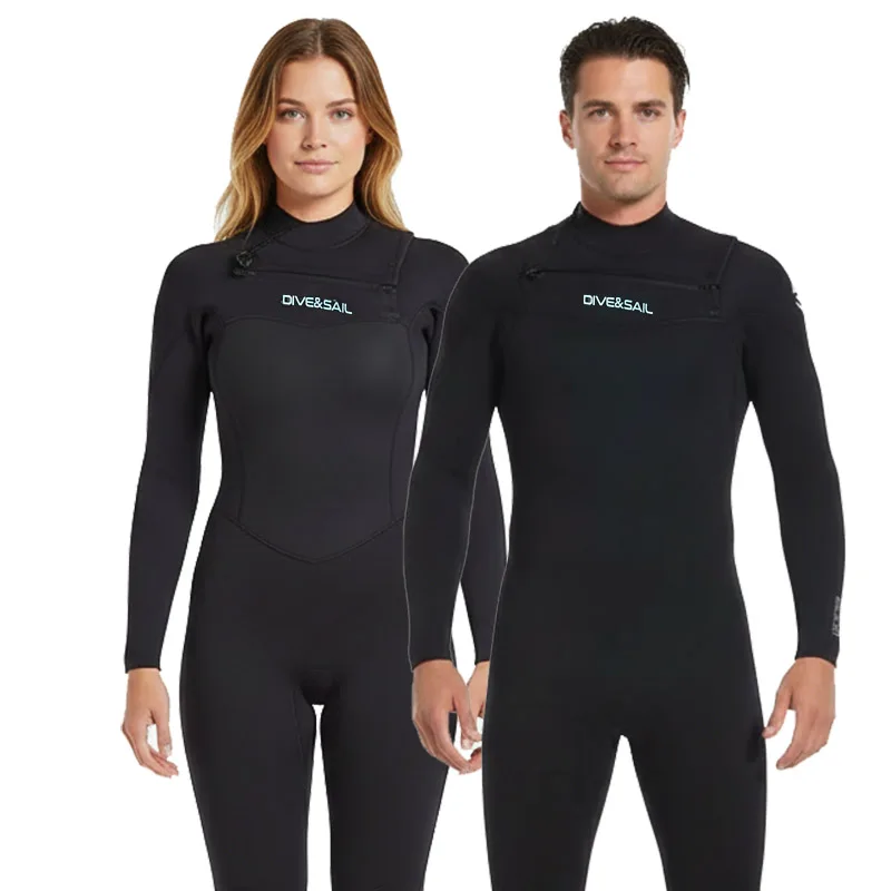 

Гидрокостюм унисекс 3/2 мм из неопрена с молнией на груди, мужской костюм для дайвинга и серфинга, зимний/весенний купальник с длинными рукавами