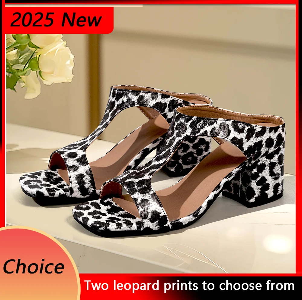 

Plus Size 2025 Female Shoes Open Toe Women's Slippers Fashion Dress Slippers Women Mixed Colors Chunky Heels Square Toe Sandals