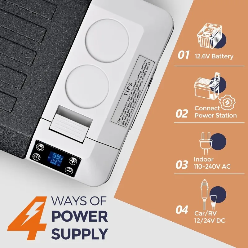 12ボルト冷蔵庫 電気クーラー - 24クォート(23L) 冷蔵庫コンプレッサー 12/24V DC & 100-240V AC、12V冷蔵庫 バッテリー使用可能