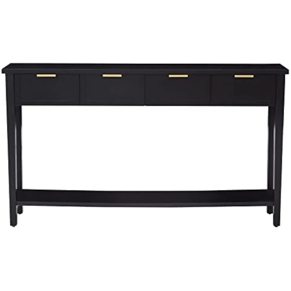 

Long sofa table with 4 drawers - modern black console table, 60 inch wooden hallway table, living room bedroom entrance table