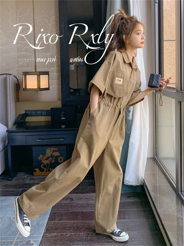 

Ретро-комбинезон цвета хаки с воротником, женский, весенне-осенний, с оригинальным дизайном, цельный костюм с высокой талией и длинными брюками