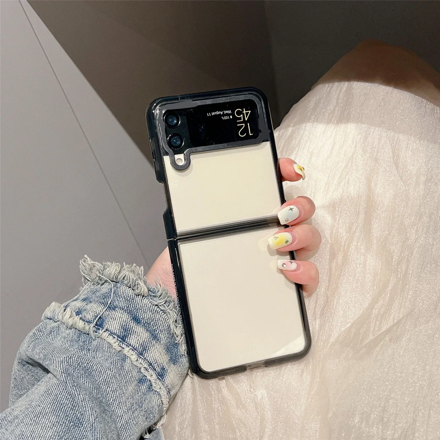 

Cool Black Border Acrylic Phone Case for Samsung Galaxy Z Flip 5 4 3 Protective Back Cover for ZFlip3 ZFlip4 ZFlip5 Case Shell