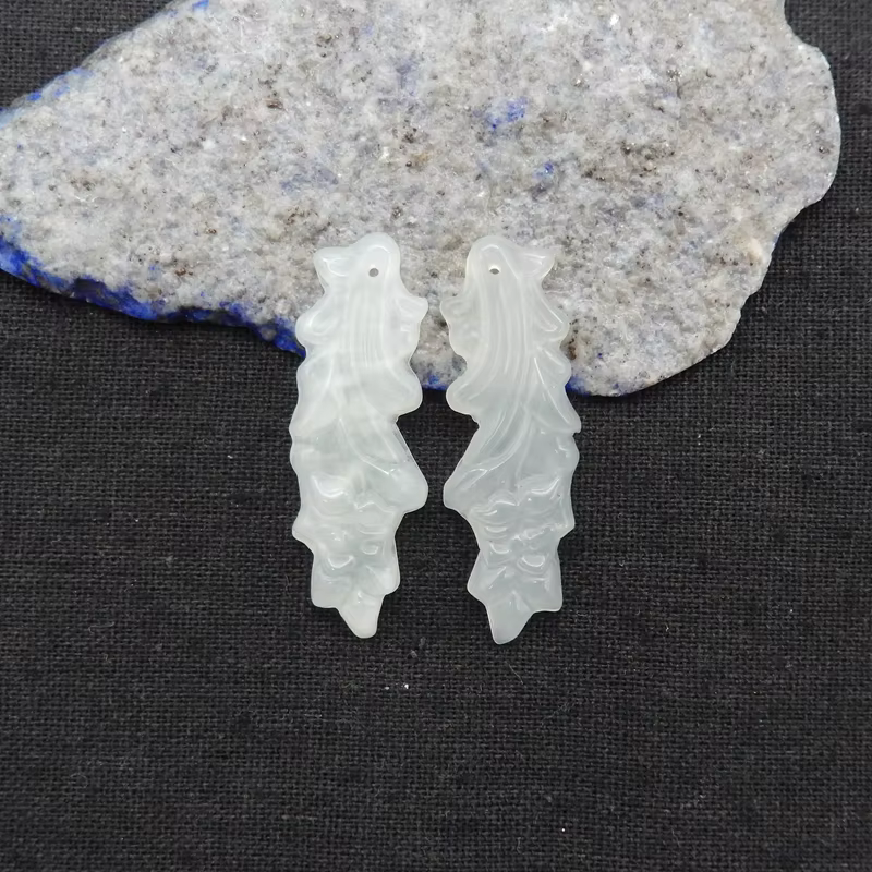 

Women's Handmade Nephrite Jade Leaf Carving Earring Beads Natural Gemstone 44x15x5mm 7.9g for DIY Jewelry Making