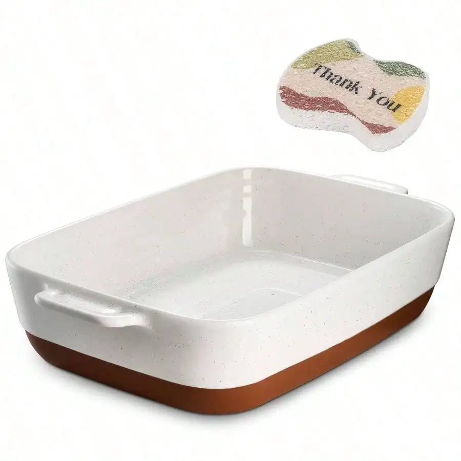 

113Oz Large Porcelain Casserole Dish Oven Baking Pan with Handles Deep Rectangular White Turkey Bakeware 9x15in
