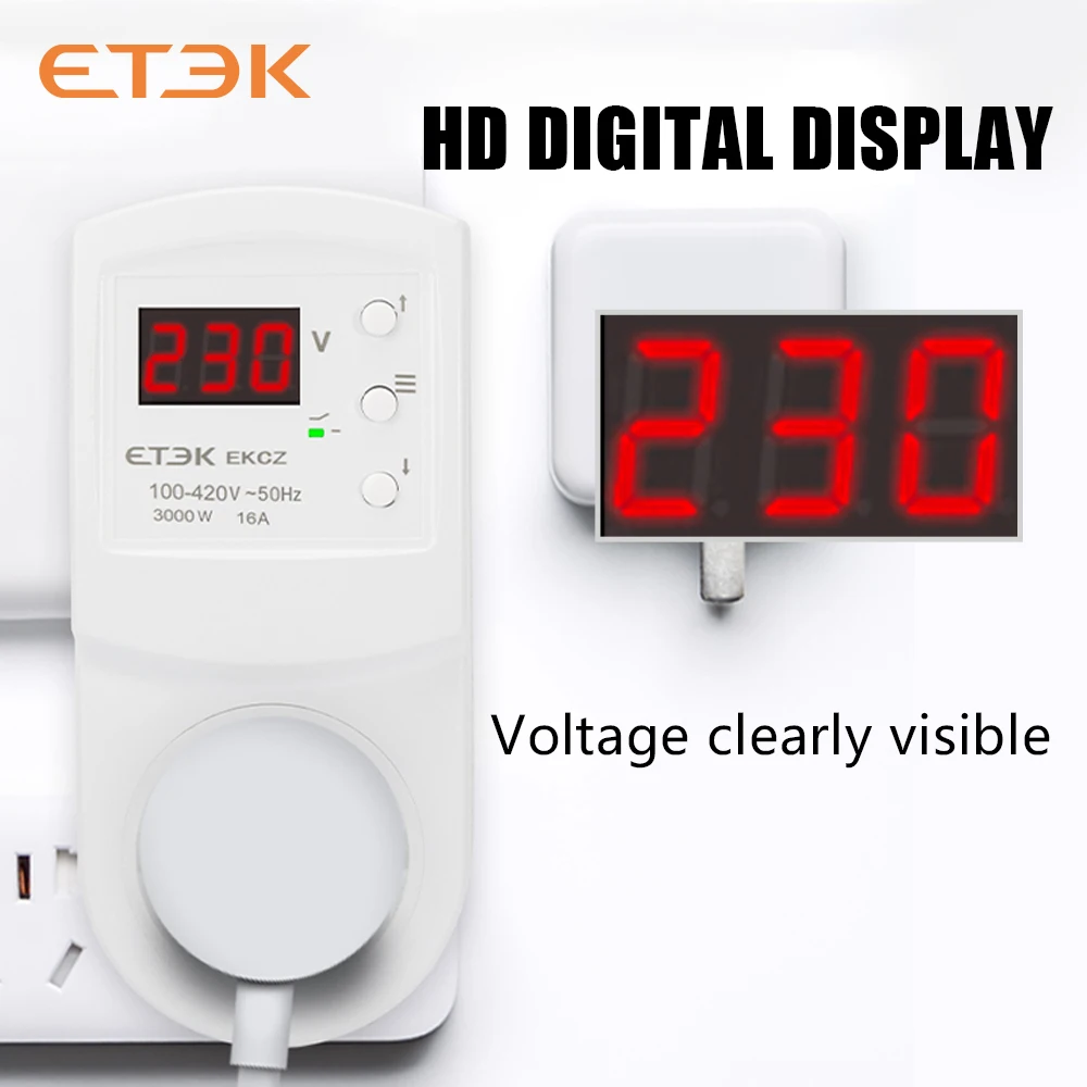ETEC Overvoltage Protection Relay 16A AC140-300V 16A Electronic Multifunction Refrigerator Plug and Socket EKCZ