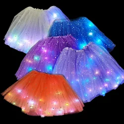 LED Glowing Light Up Girls Tulle Skirt Summer Neon LED Short Tutu Dance Ballet Dancewear for Adult Kids Birthday Gifts