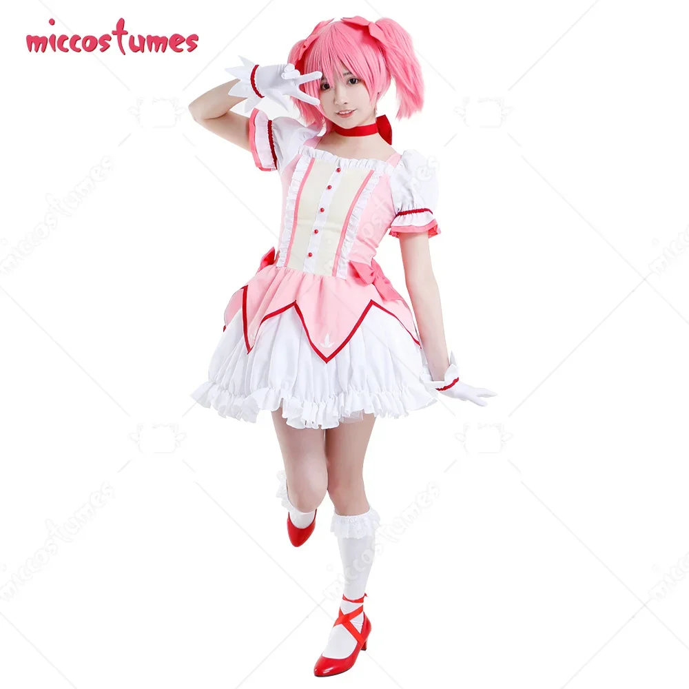miccostumes Damen Komplettset Anime Magica Madoka Cosplay Kostüm Kleid mit Halsband Handschuhe Socken