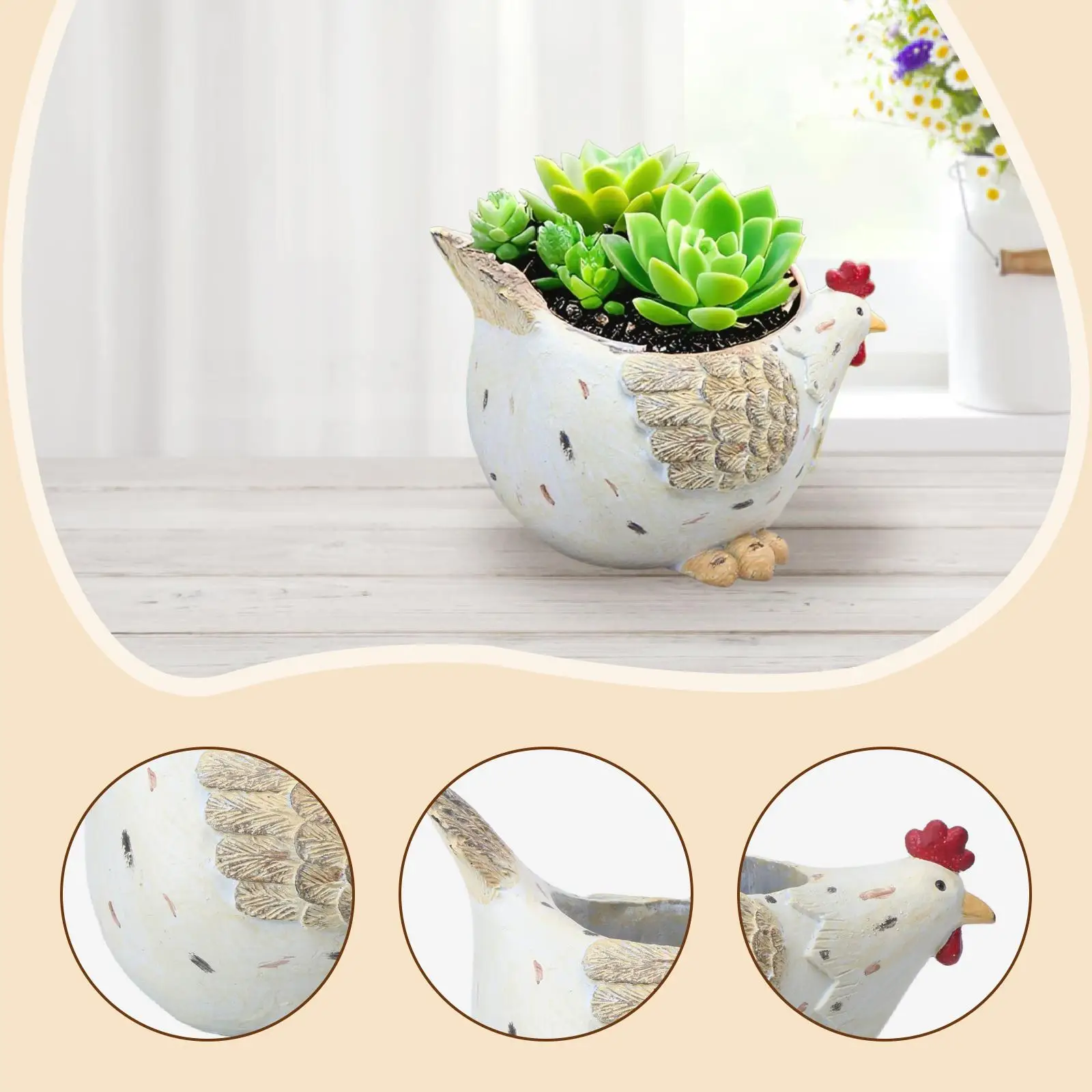 تمثال الدجاج زارع مصغر زهرية حامل تمثال راتنج مزرعة الجدول محور الدجاجة الزهرية لغرفة النوم مكتب الهالوين #5