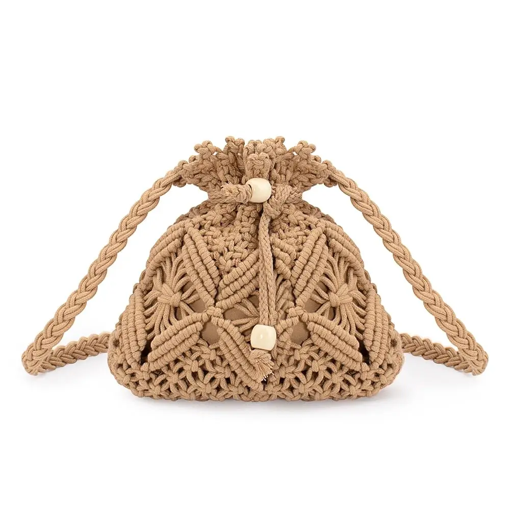 

Drawstring Crochet Bag Purse- Woven Crossbody Purse For Women Summer Beach Vacation Travel Boho Shoulder Bag Small