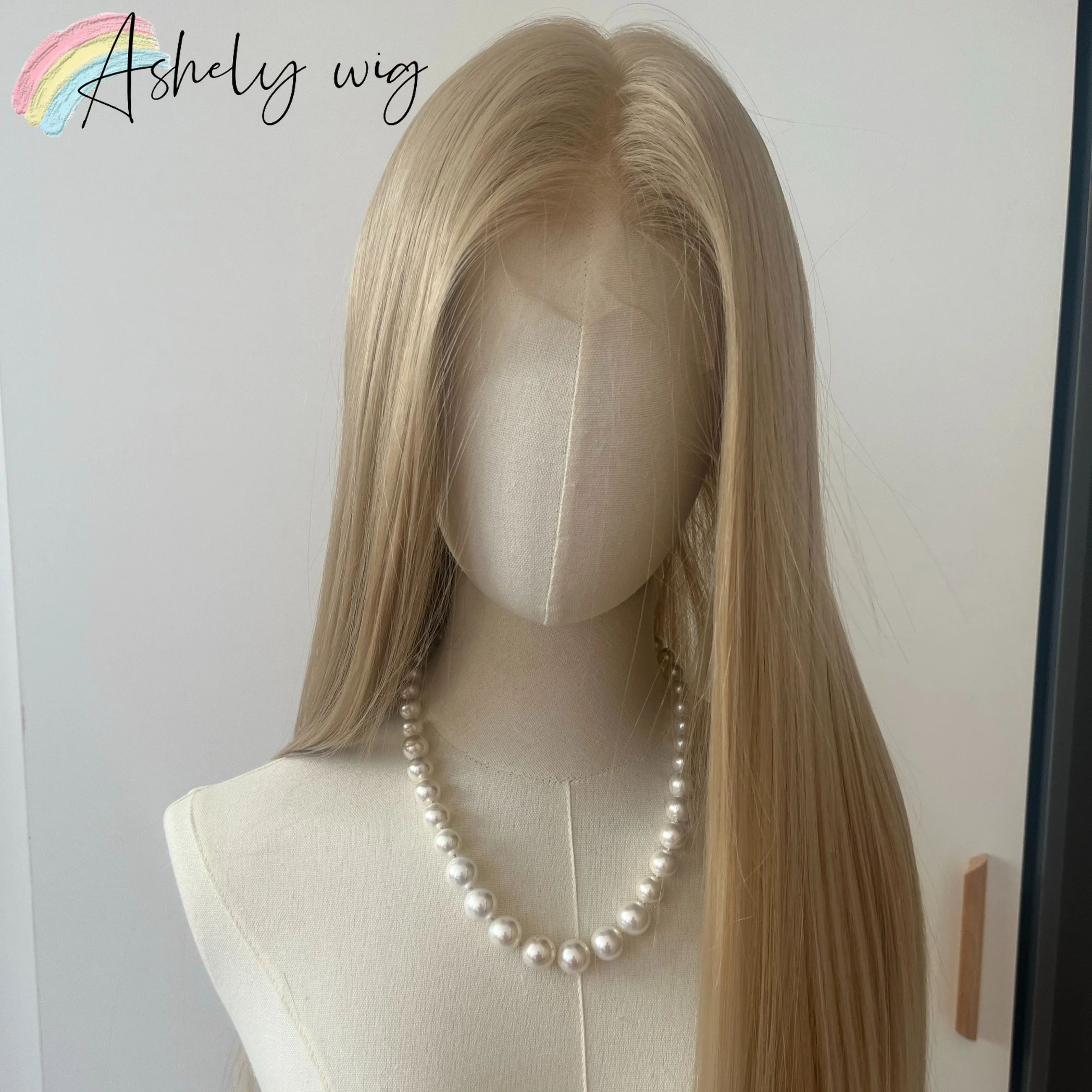 Ashely البلاتين شعر مستعار أشقر 26 بوصة 13x4 الدانتيل شعر مستعار أمامي طويل مستقيم الاصطناعية الدانتيل الباروكات ارتفاع درجة الحرارة الألياف ل تأثيري