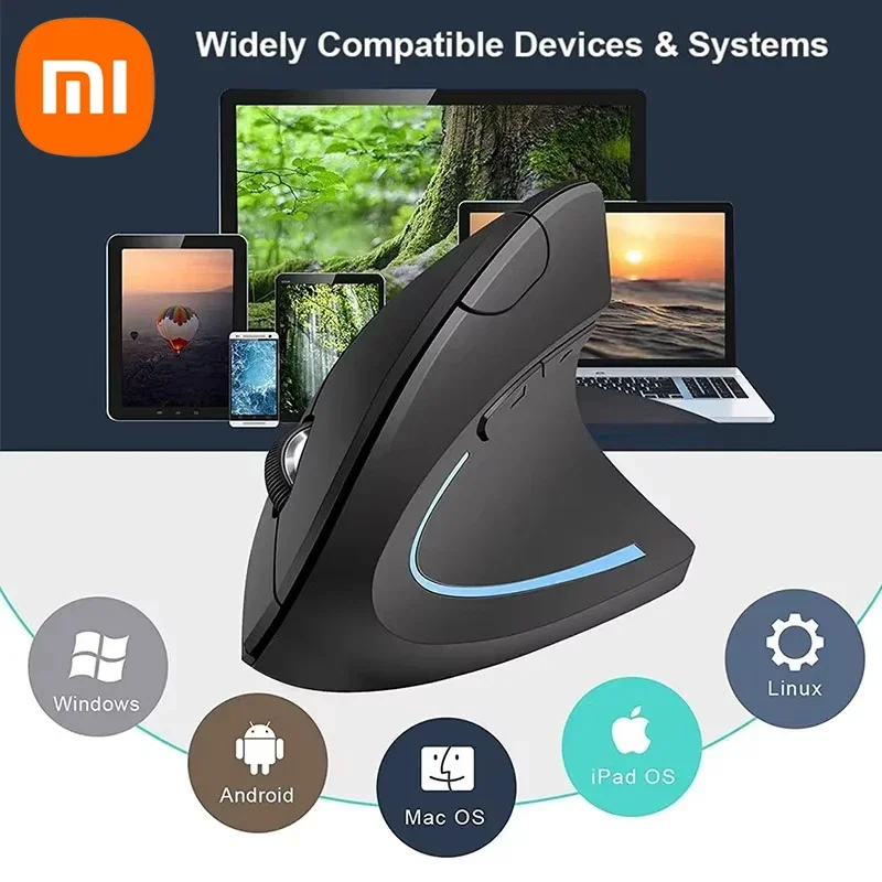 Xiaomi ไร้สายบลูทูธเมาส์แนวตั้ง Ergonomic ชาร์จไร้สาย 2.4G เมาส์สํานักงานเงียบสําหรับแล็ปท็อปพีซีคอมพิวเตอร์