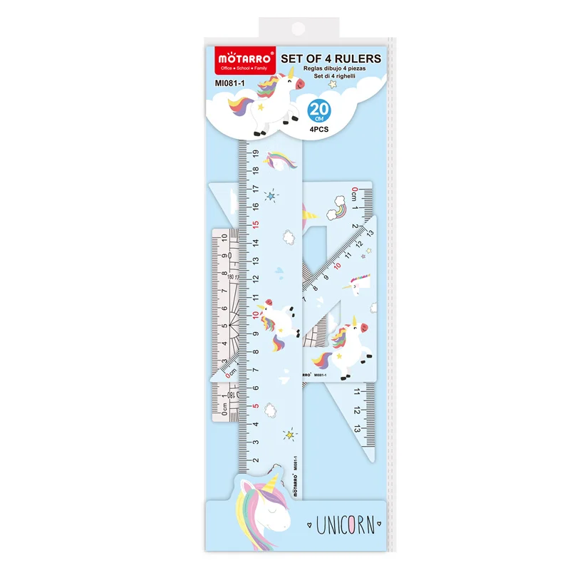 4 in 1 Cute Cartoon Ruler Stationery Set Multifunctional Combination Ruler Ruler Triangle Protractor Drawing