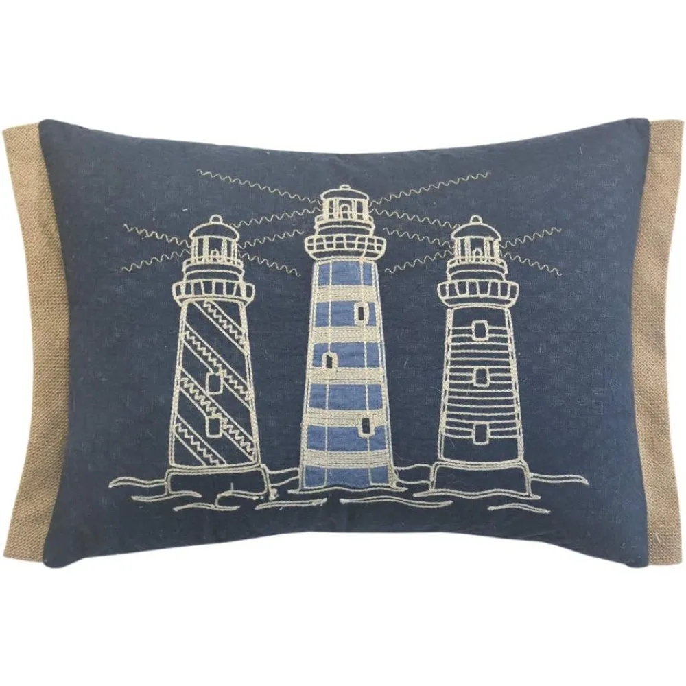 

Морские тематические подушки Seashore: набор из трех синих подушек с акцентом маяка и декоративных подушек, 18x13 дюймов, полиэстер