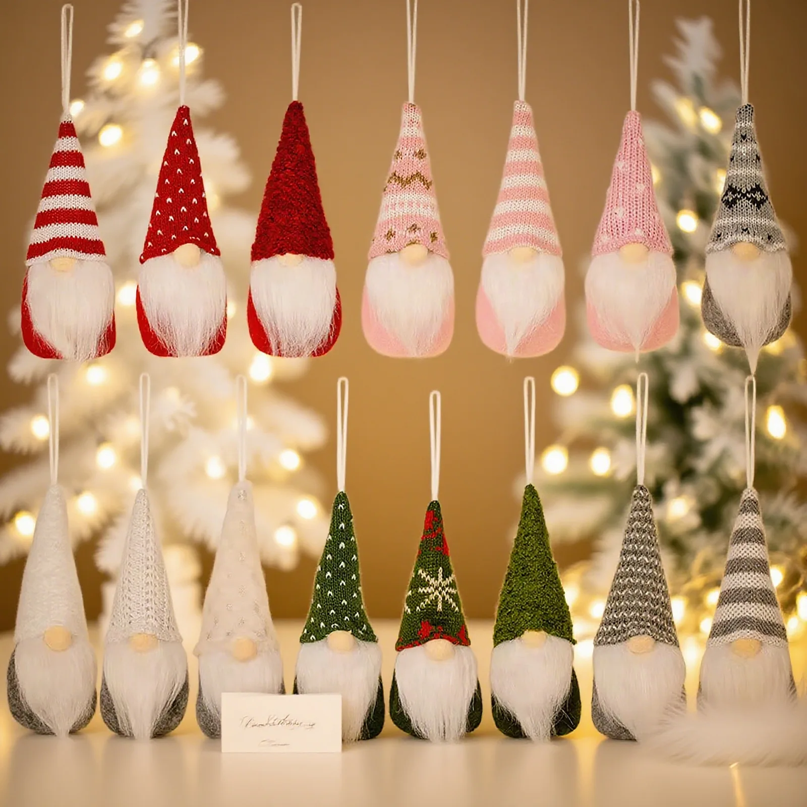 Colgantes de muñeco sin rostro de Navidad, muñeco de Gnomo tejido, adorno colgante para árbol de Navidad, adornos navideños para el hogar