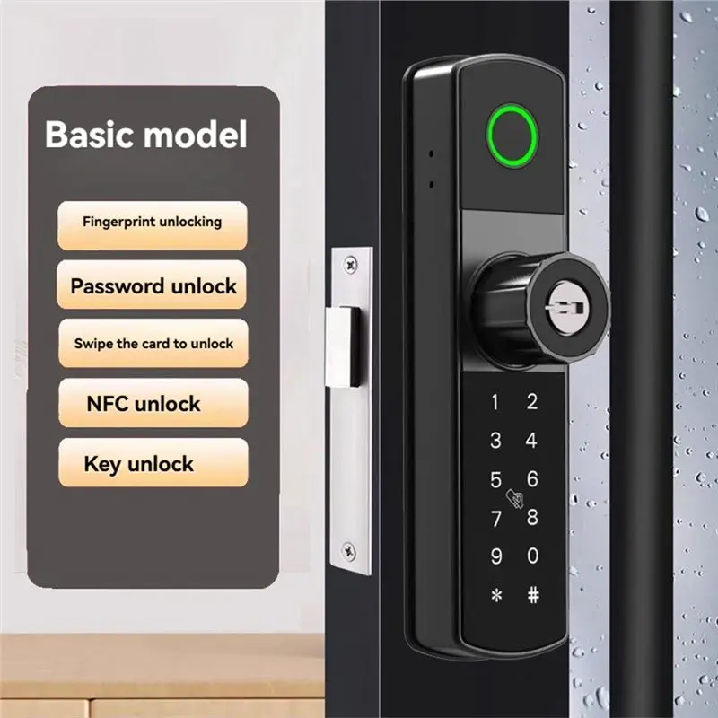 B84B- Enabled Smart Door Lock Fingerprint/Password/Key Waterproof Design No Drilling Required For KFC-Style Doors