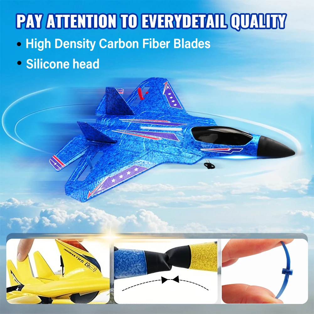 Avion télécommandé DEERC F22 Raptor avec lumières, 2 batteries, facile