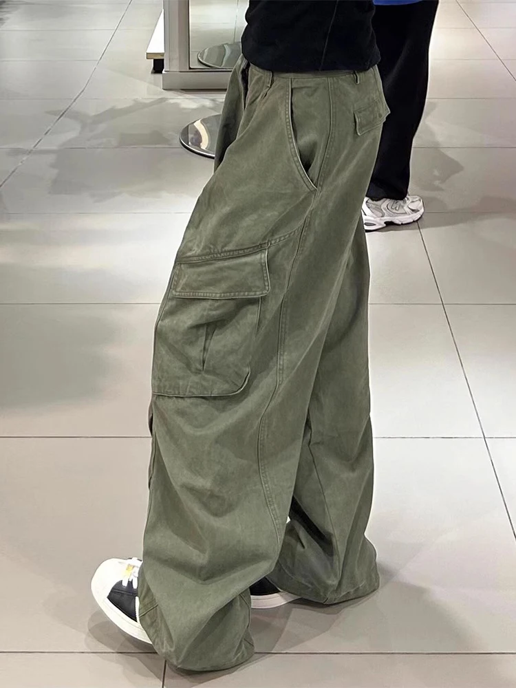 

Military een American Retro Work Pants Men Summer Large ket Deconstructed Design Loose Straight Wide Leg Pants