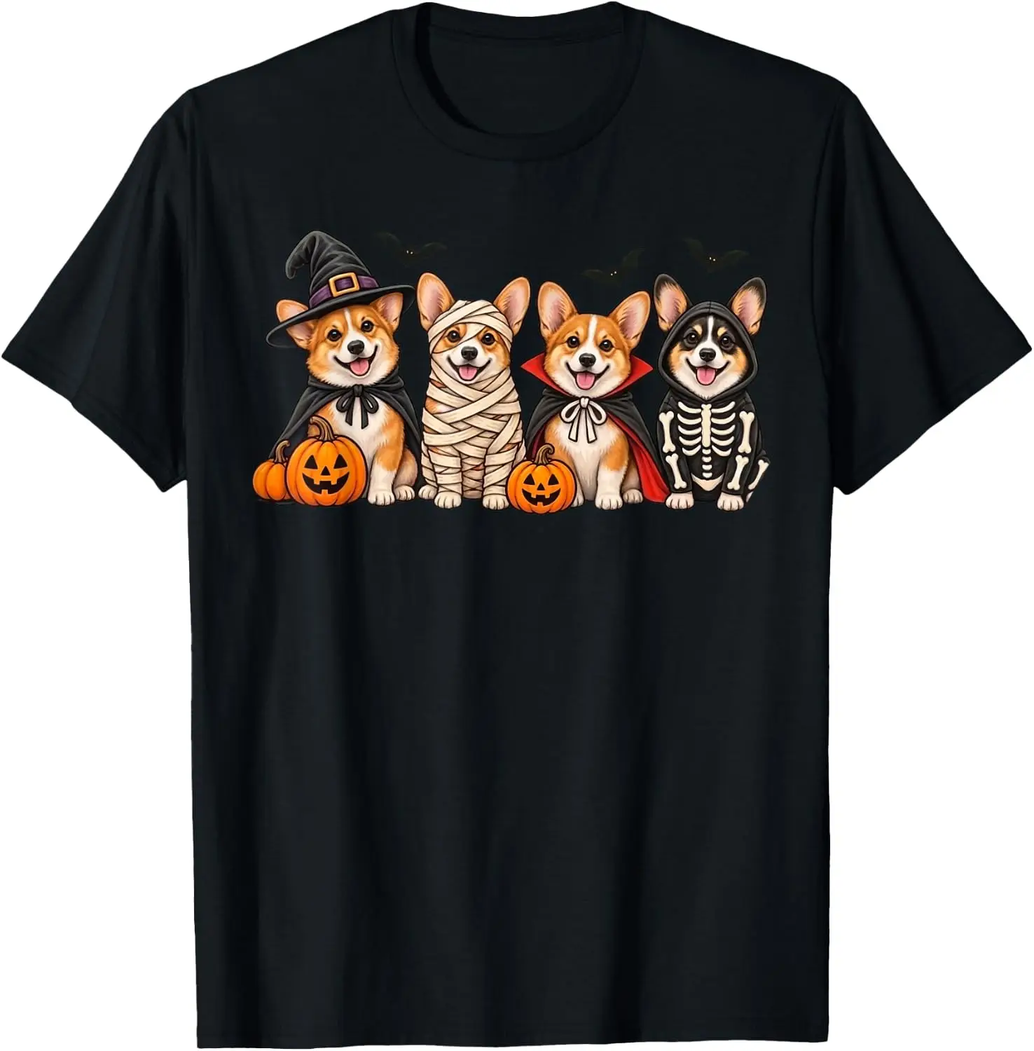 Cute Halloween Corgi Dogs Witch Pumpkin Costume T-Shirt Cute Halloween Pumpkin Short-Sleeve Tee: Fun, Breathable, Pure Cotton, Stylish—Perfect for Sports, Lounging, or Casual Wear.