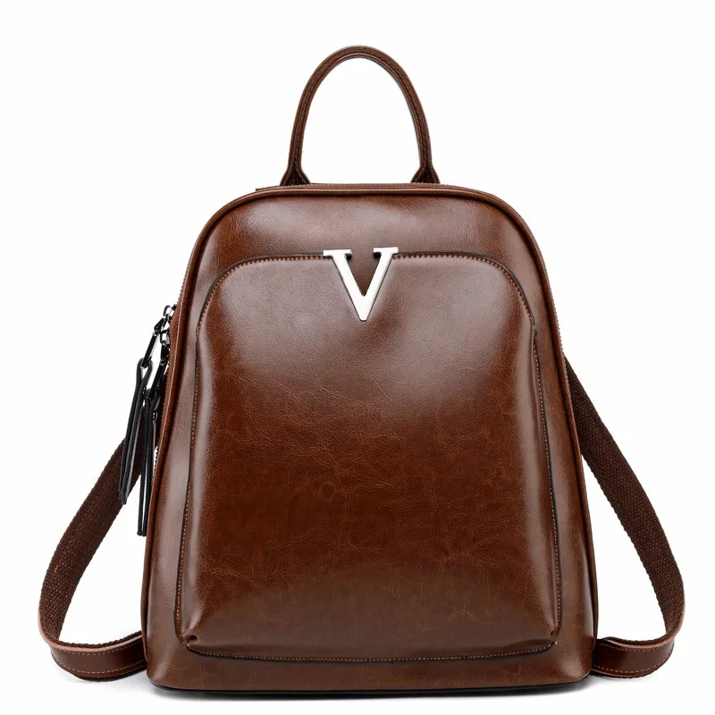 2024 new leather backpack fashion oil wax cowhide backpack ladies retro schoolbag campus bag shopping women bag