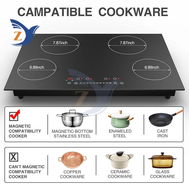 Induction Cooker Multi-head Four-head Embedded Commercial  Ceramic High-power Electric Heating Furnace Pot Stove 5900W Equipment